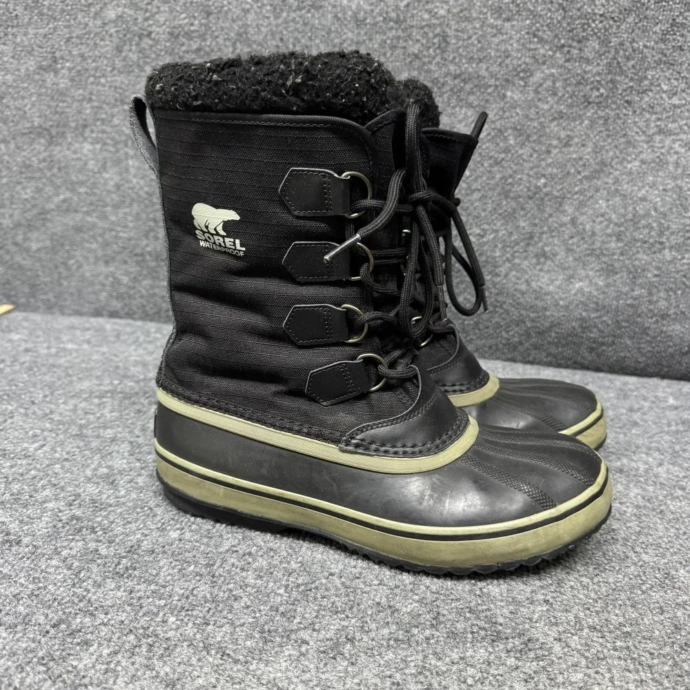 Sorel 1964 Pac Nylon Snow Boots Mens 9 Black Waterproof Insulated NM1440-011